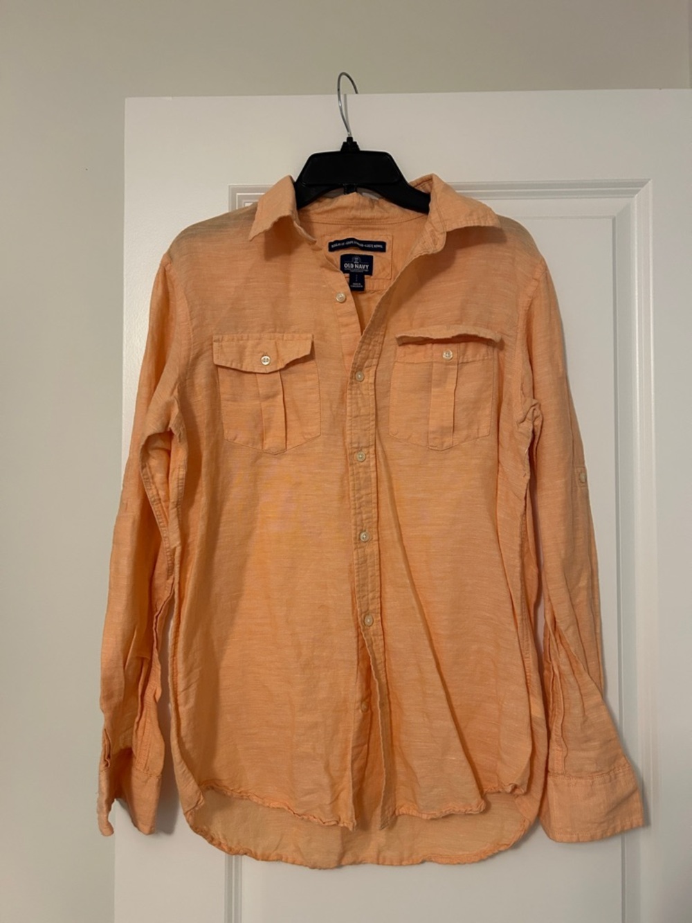 Men’s Old Navy Orange Button-Front Linen Utility Shirt